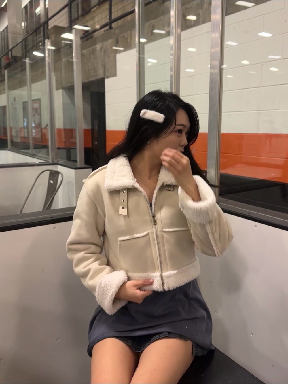 Cropped Cream Faux-Shearling Jacket